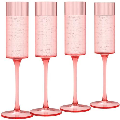 shaojian Plastic Champagne Flutes Set of 12, Reusable Plastic Champagne Glasses 5.5oz Modern & Elegant Prosecco Flutes with Long Stem for Birthday Wedding Party Anniversary Christmas(Pink)