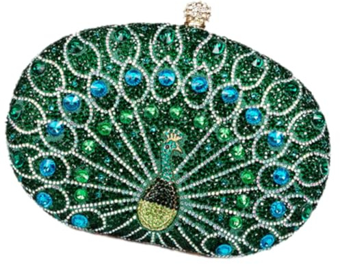 Ddujbtp Damen Abendtasche Pfauen Handtasche Funkelnde Strass Clutch Geldbörsen Schultertasche für Hochzeit Party Cocktail Abschlussball, grün, Taschen-Organizer