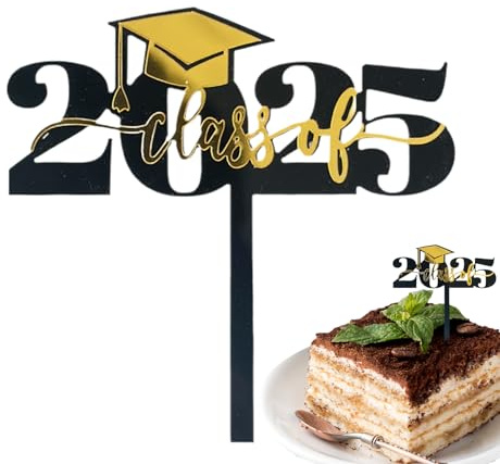 Abschlussjahrgang 2025 Topper Für Cupcakes,Schwarz Und Gold Cupcake Topper Für Abschluss 2025 | Acryl Deko Spieße Tischdekoration Zuhause Schule Kindergarten