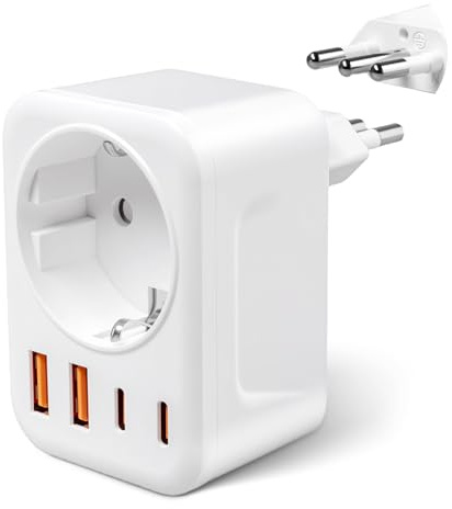 Adapter Italien Steckdose mit 1 AC & 2 USB-A & 2 USB-C (3,4 A) Reiseadapter Typ L Steckdose DE zu IT Steckdosenadapter für Uruguay, Chile, Äthiopien, Italien, Libyen, Syrien, Tunesien