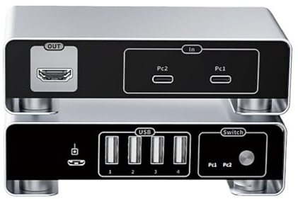 USB C KVM-Switch Typ-C zu DP KVM-Switcher 4K 144Hz 2 PCs teilen Display Drucker Tastatur Maus U Disk-Konverter Erweiterte Kompatibilität(USB C to HDMI)