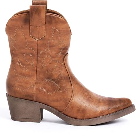 URBAN ROSA Stivali Texani Donna Western Stivaletti Cowboy con Tacco Largo Design Vintage Elegante A31 (CAMEL, 41 EU, Adulto, 41, Numero, Sistema Taglie Calzature EU, Media)