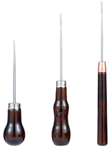 LXUEJIE 3 Pack Awl Tool Sewing, Scratch Awl Tool with Wooden Handle, Gourd Shape Pin Punching for Leather Sewing, Awls Punch Hole Craft Repair Shoes Crochet DIY Handmade Stitch