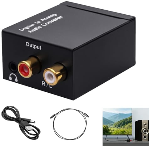 Adaptador de Audio Óptico, Convertidor Digital a Analógico 192kHz DAC para PS3 PS4 Xbox TV y Más, Convertidor Toslink Coaxial a RCA L/R y Jack 3.5mm, USB Alimentado para Cine en Casa, DVD y Blu-ray