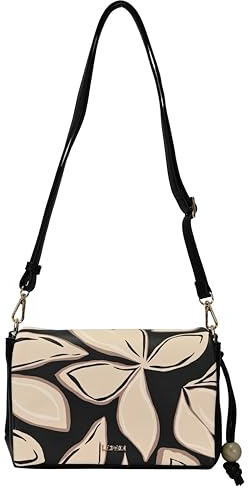 L.CREDI Damen Cross-Bag RABIA | Umhängetasche Schwarz Floral | Muster