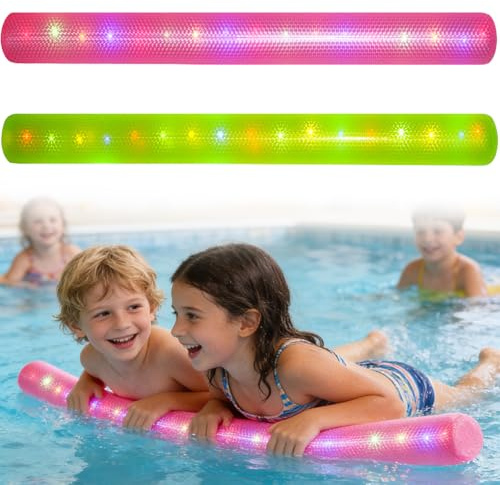 Joycabin 2 Stück Aufblasbare Schwimmnudel Poolnudel, Super Langer Schwimmnudel mit LED Licht, Schwimmnude für Aufblasbarer Schwimmnude für Erwachsene zum Baden Aquasport (120cm)