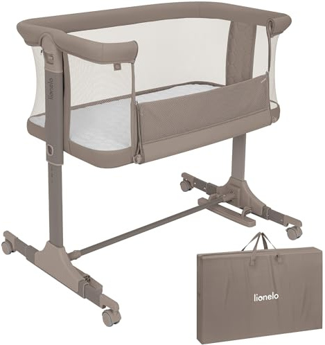 Lionelo Pari Beistellbett 3in1, 6-Fach höhenverstellbar | Neigungsverstellung für Boxspringbett, als Wiege & Babybett, Netzseiten, Rollen mit Bremse, Matratze, Gurte, Transporttasche