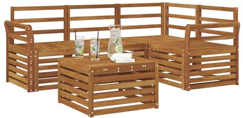 vidaXL Outdoor-Sofagarnitur 5 pcs Natur, Moderner Garten-Sofaset, Coole Terrassenmöbel, zeitgemäße Lounge, modulares Design, Akazien-Elemente