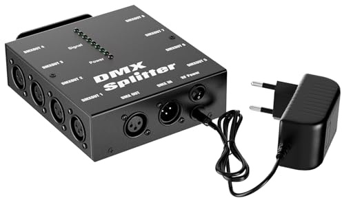 Propulsion Life DMX Optischer Splitter, DMX512 Signalverstärker mit 1 Ein & 8 Unabhängigen Ausgängen, DMX Verteiler für Lichtsteuerungen Bühnenlicht Moving Lights LED Par Party Disco Bar