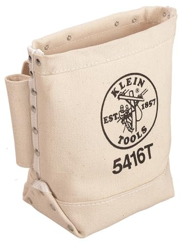 Canvas Bolt Bag, Small Bag for Bolt Storage with Bull Pin Loops, Belt Tunnel Loop Connection, Klein Tools 5416T, Cream, 25.40 cm