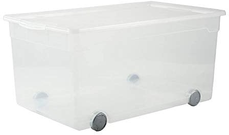 Rotho Clear Aufbewahrungsbox 63l mit Deckel und Rollen, Kunststoff (PP) BPA-frei, transparent, 63l (71,5 x 40,0 x 33,5 cm)