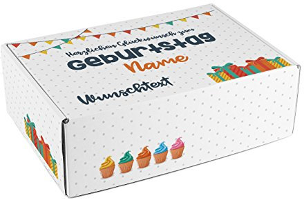 Herz & Heim® Geburtstagsgeschenk Verpackung - Herzlichen Glückwunsch zum Geburtstag - mit Namen und Wunschtext