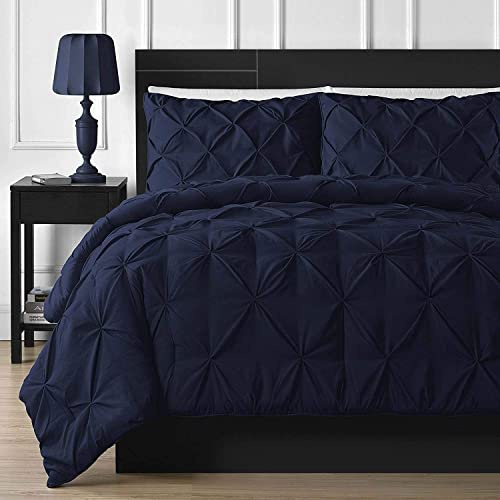 Crown Collection Luxuriate Hotel-Bettwäsche-Set 1000 TC, hypoallergen, sehr weich, 100% ägyptische Baumwolle, mit Reißverschluss und 2 Kissenbezügen Queen 90x90 Marineblau