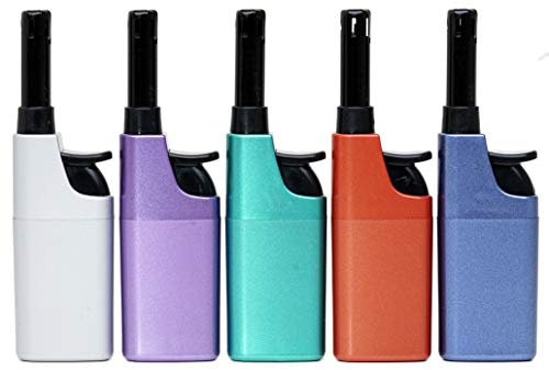 Feuerzeug Komfort Leichtbedienung - 5er Pack - metallic - farbig - seniorengerecht - barrierefrei - für Kerzen, Grill, Outdoor, Werkstatt