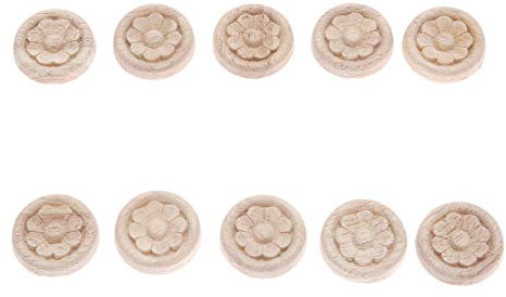MUXSAM 10Pcs Carved Wood Applique Corner Onlay Central Flower Frame Decorative Mouldings Round Little Unpainted Wooden Decals for Home Furniture Wall Cabinet Decor Craft 4x4cm/1.57x1.57