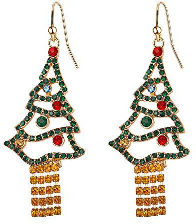 EVER FAITH Weihnachten Ohrringe Kristall Bunte Quaste Haken baumeln Tropfen Weihnachtsbaum für Damen GrünA