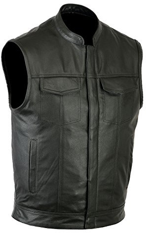 RUBSONS Men' SOA Cowhide Leather Clubstyle Biker Vest (IT, Testo, S, Regular, Regular)