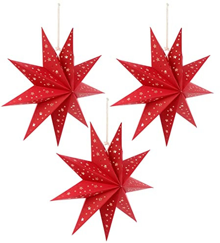 SOLUSTRE 3 Stücke Papierstern Lampenschirm 35cm Papier Weihnachtssterne mit 3D Fensterdeko Stern Weihnachten Christbaumspitze für Neujahr Silvester Party Deko