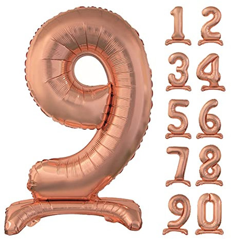 GoDan Beauty&Charm Riesige Luftballons Zahlen 0-9 zum Aufstellen auf dem Tisch 74 cm Folienballon Geburtstagsluftballons Zimmer und Raumdekoration beim Geburtstag Jubiläum Jahrestag (Zahl 9 Rosegold)