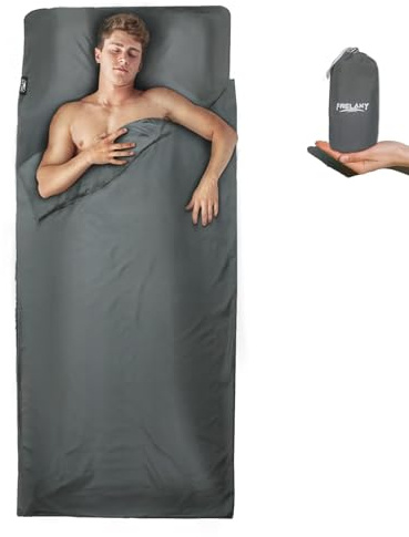 Frelaxy Sleeping Bag Liner, Adult Sleep Sack & Travel Sheets & Travel Sleep Sack for Backpacking, Hotel, Hostels & Traveling, Comfy & Easy Care Adults & Kids (Dark Gray - No Zipper)