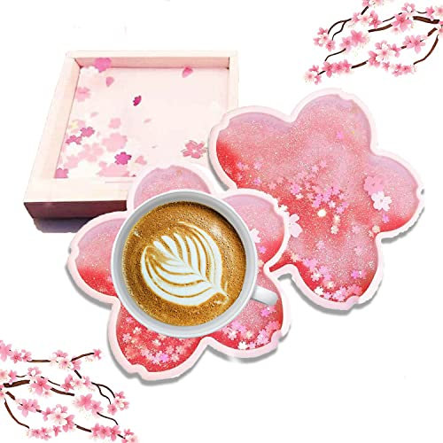 bebebao Sakura-Untersetzer, rutschfeste Isolierung, Acryl, lustige Untersetzer, niedliche Kirschblüten-Dekoration, Geschenk für Freundin, Frauen, Kinder, Ehefrau (Pink)