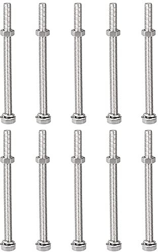 sourcing map Tornillos de cabeza hexagonal M8 x 110 mm, tuercas, arandelas planas y de bloqueo, tornillos hexagonales de rosca completa de acero inoxidable 304, 10 juegos