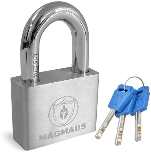Magmaus® PDL/50 Candado de Acero Antioxidable Resistente a la Intemperie. Candado Seguro con Vástago de 10 mm Anticorte. Protección de Alta Seguridad. Candados para Puertas, Trasteros y Cobertizos
