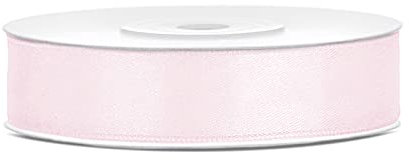 Ruban Satin Polyester Noeud et Emballage Cadeau 6/12/25/38/50/100mm x 25m (Taille 12mm x 25m - Couleur Rose poudré clair)