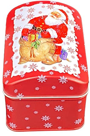Truhe Weihnachtsmann - wunderschöne rote Minidose mit Weihnachtsmann - lebensmittelecht - Gebäckdose, Keksdose, Blechdose - Maße: (L x B x H): 10,4 x 7,6 x 8,0cm, Volumen ca. 0,63L