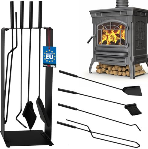 KOTARBAU® Serviteur de cheminée en acier noir avec support, 5 pièces.