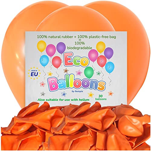Große biologisch abbaubare Party-Luftballons, geeignet für Helium, 30,5 cm große, orangefarbene Luftballons, umweltfreundliche Ballons aus 100 % Naturkautschuk, verpackt in biologisch abbaubarer