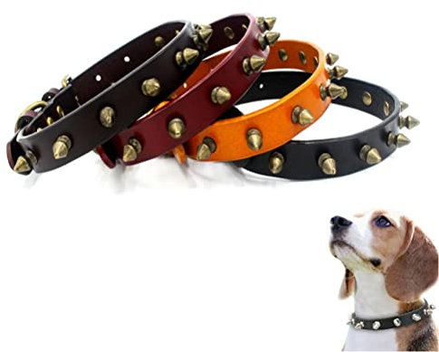 Hundehalsband, weich, erste Schicht, Rindsleder, Pilze, Nieten, Nieten, Hunde, Katzenhalsbänder, Orange XS