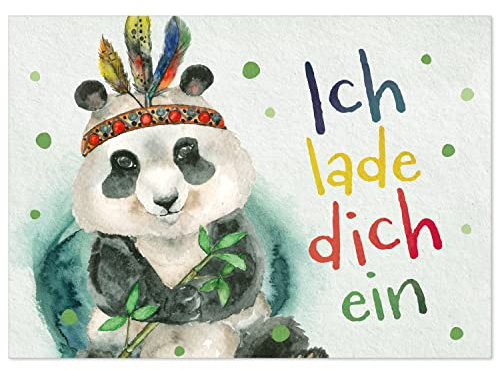 8 Einladungskarten Kindergeburtstag mit Umschlägen, Panda Bär Aquarell Look Niedlich, Karte Geburtstag Einladung zum Ausfüllen