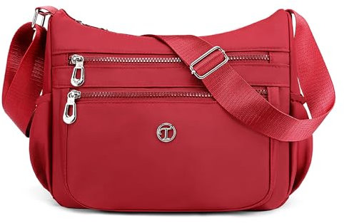 FORRICA Casual Umhängetasche Damen Große Crossbody Handtasche Frauen Leichte Nylon Schultertasche Multi Taschen Rot