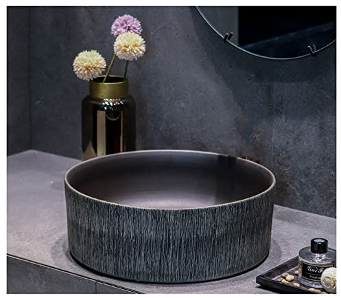 Waschbecken Badezimmer Toilette, Aufsatzwaschbecken Runde Keramik Schwarz, Badezimmer Waschbecken Waschbecken Glatte Innenwand Zuhause