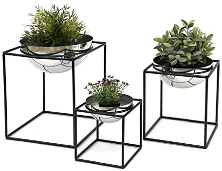 DanDiBo Blumenhocker Metall mit Topf Schwarz Silber Blumenständer 96256 3er Set Blumensäule Modern Pflanzenständer Pflanzenhocker