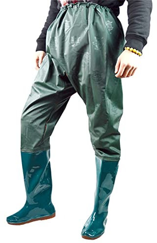 Trampolieri Caccia Multiuso Pesca Stivali Pioggia Antiscivolo Suola Morbida Gomma PVC Scarpe Pesca All'aperto Riutilizzabili Scarpe Impermeabili Salopette Trampoliere Vita Elastica,Verde,43 EU