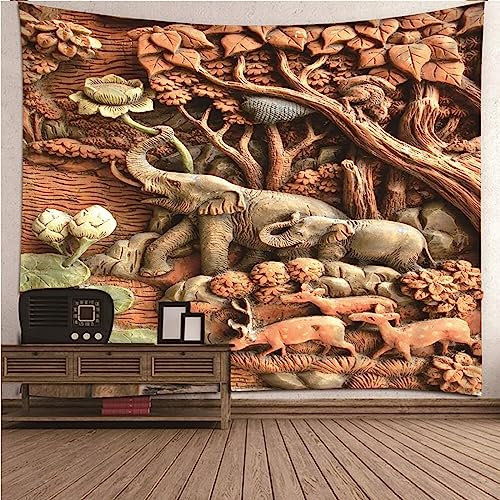 Wandtuch Natur, Goth Wandteppich Braungrau Polyester Waldtierstatue Wandteppich Wanddeko Vintage 350x256cm