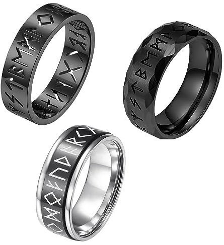OIDEA Herren Wikinger Zeichen Ringe 3 Stück Edelstahl- Schwarz Damen Unisex Viking Stil Ring, Nordischer Wikinger Schriftzeichen Klassisch Jungs Männer Schmuck Geschenk, Größe 65(20.7)