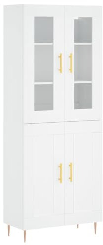 vidaXL Highboard, Sideboard mit viel Stauraum, Kommode Schrank für Wohnzimmer, Anrichte Beistellschrank Metallbeine, Modern, Weiß Holzwerkstoff