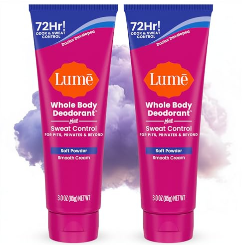 Lume Lot de 2 déodorants pour tout le corps - Contrôle de la transpiration - Crème douce - Contrôle 72 heures des odeurs et de la transpiration - Sans bicarbonate - N'irrite la peau - 90 g - Poudre