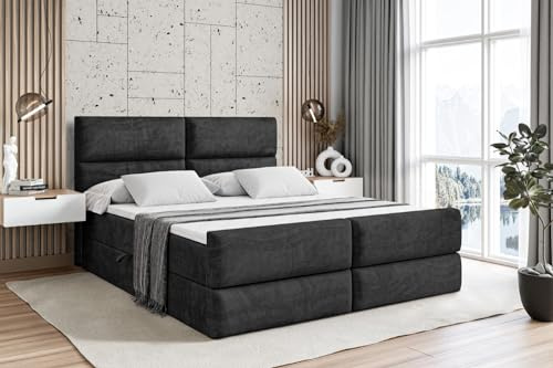 ALTDECOR Boxbett mit H3-Matratze Fußteil BOXI3-Z - 200x200 - Schwarz | Lattenrost, Topper, Boxspringbett mit Bettkasten, Bett mit Stauraum, Doppelbett, Polsterbett