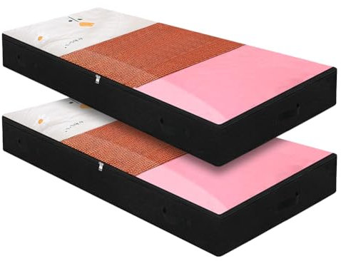 iwill CREATE PRO Schwarzer Satz von 2, transparenter Reißverschluss-Deckel unter Bett-Aufbewahrungsbehältern, zusammenklappbare Unterbett-Aufbewahrungstaschen für Schlafzimmer Schrank, waschbar