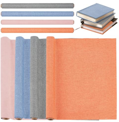 OLYCRAFT 4 Blatt 100x43 cm Buchbindestoff Polyesterstoff Buchtuch Bucheinband Mit Papierrückseite Bucheinband Buchleinen DIY Bucheinband Schutzhülle Für Buchbindung Scrapbooking DIY Basteln – 4 Farben