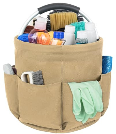 IVODEELA Putzmittel Organizer,Reinigungstasche,Faltbarer Putztasche,Reinigungstasche Putzmittel Organizer Tragbar mit Griff und sechs Tasche für Innenbereich,Garten,Badezimmer,Khaki(nur Tasche)