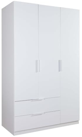 Composad Armoire de la Ligne Espresso avec 3 Portes et 2 tiroirs Larges, Armoire de Rangement, Peu encombrante, Chambre à Coucher, buanderie, (LxHxP) 119,3 x 200 x 58,2 cm, Couleur Blanc laqué,