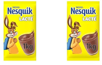 NESQUIK LACTÉ - Sachet de 1 kg - Boisson Cacao poudre - Goût de chocolat - Petit-Déjeuner (Lot de 2)