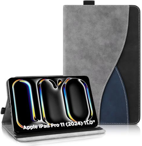 AsWant Étui Coque pour iPad Pro 11 Pouces Tablet 2024 - Étui Housse de Protection Cuir PU avec Fonction Support/Portefeuille Coque Tablette iPad Pro 11 (Gray)