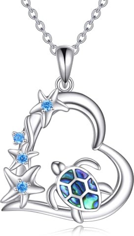 VONALA Schildkröten Halskette 925 Sterling Silber Seestern Herz Anhänger Meeresschildkröte Abalone Halskette Ozean Strand Tierschmuck Geschenk für Frauen