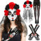HOWAF Halloween Kostüm Dia De Los Muertos Set - Haarreif Mit Schleier, Maske, Skelett Handschuhe und Strumpfhose - Tag Der Toten Verkleidung